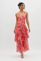 Floral Deep V-Neck Sleeveless Tiered Maxi Dress 5