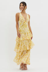Floral Deep V-Neck Sleeveless Tiered Maxi Dress 6