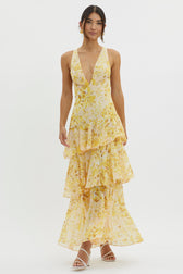 Floral Deep V-Neck Sleeveless Tiered Maxi Dress 8