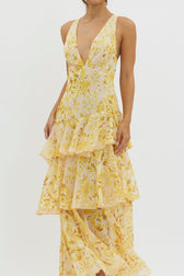 Floral Deep V-Neck Sleeveless Tiered Maxi Dress 9