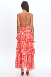 Floral Deep V-Neck Tiered Midi Dress 4