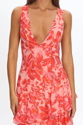 Floral Deep V-Neck Tiered Midi Dress 5