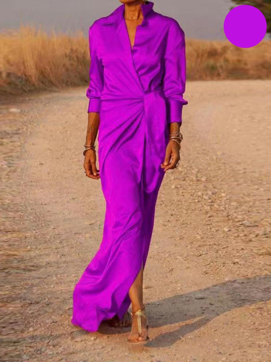 Flora Minimalist Office Lapel V Neck Maxi Dress Boutique Collection