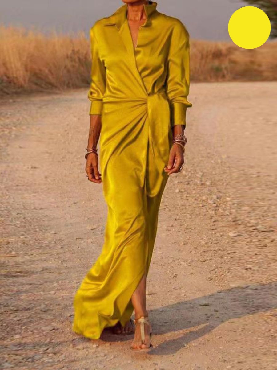 Flora Minimalist Office Lapel V Neck Maxi Dress Boutique Collection