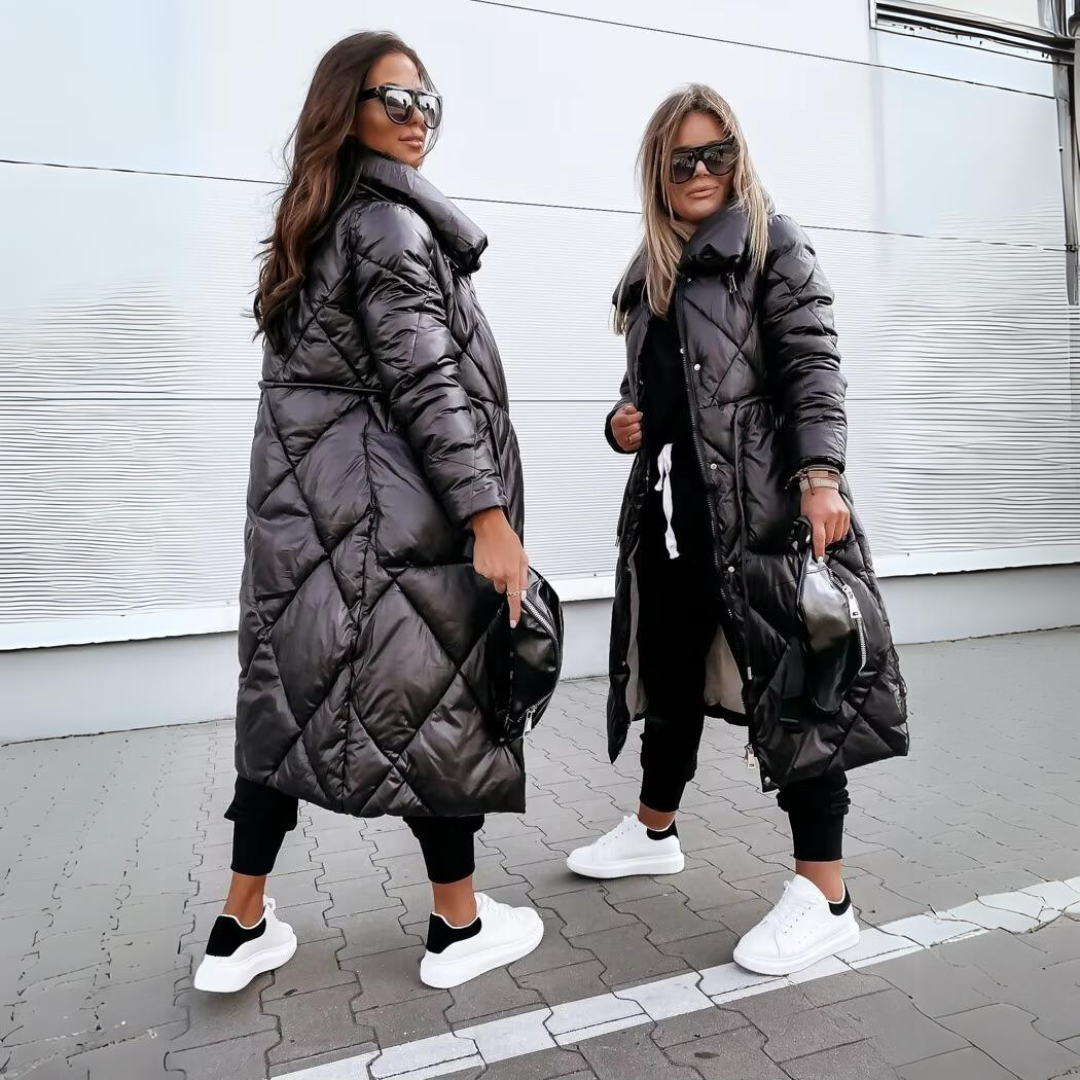 Zip Front Longline Quilted Puffer Coat