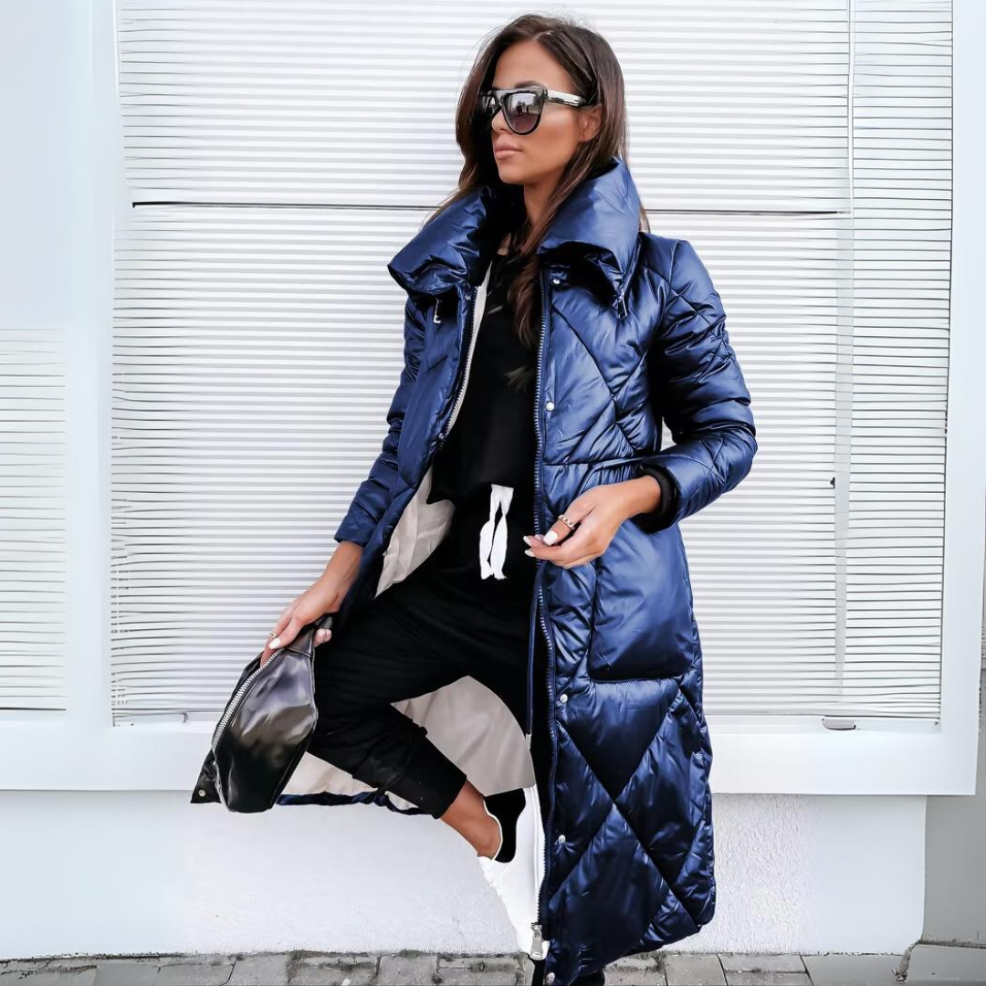 Zip Front Longline Quilted Puffer Coat