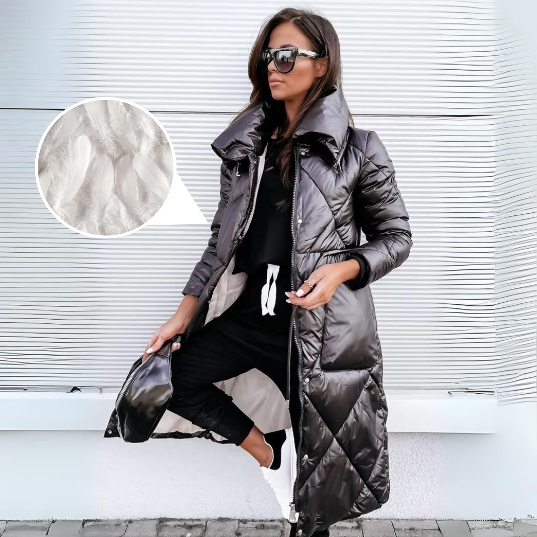 Zip Front Longline Quilted Puffer Coat