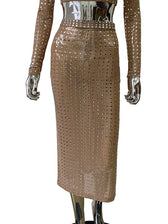 Mesh Top Skirt Sparkling Party Dress Khaki / S Partydress-241208