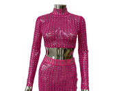 Mesh Top Skirt Sparkling Party Dress Rose Red / S Partydress-241208
