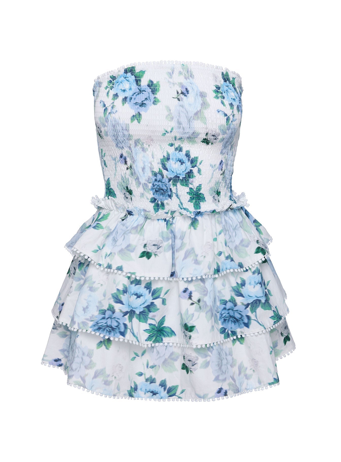 Floral Strapless Smocked Tiered Mini Dress 7