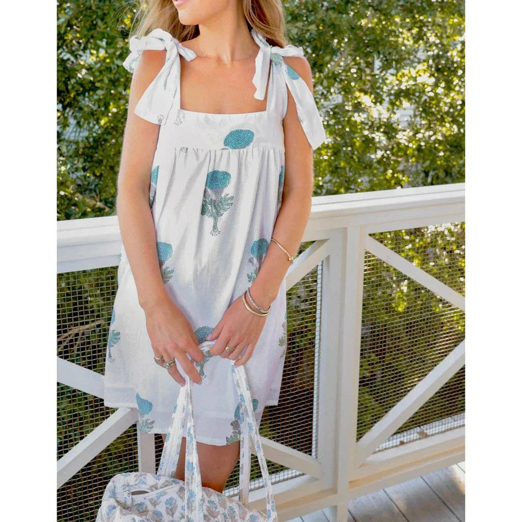 Square Neck Stripe Loose Floral Dress