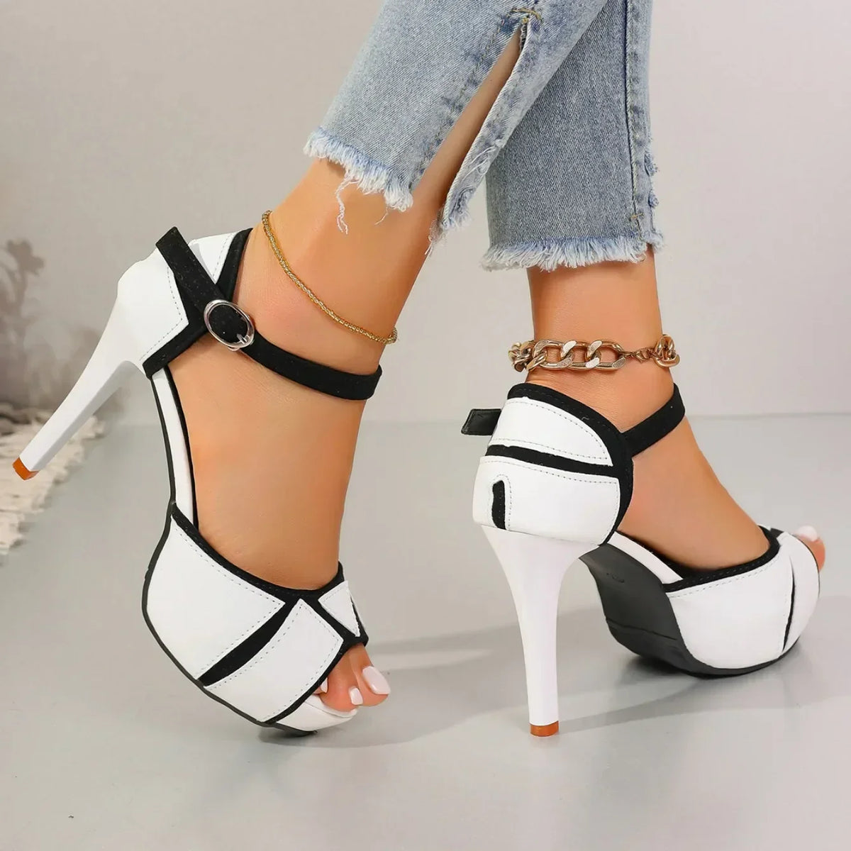 Peep Toe Ankle Strap Platform Stiletto Heel Sandals