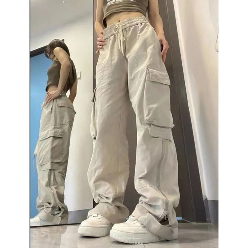 Jeans Leg High Pants Vintage Waist Wide Cargo Straight White Y2K Denim American Baggy Trouser