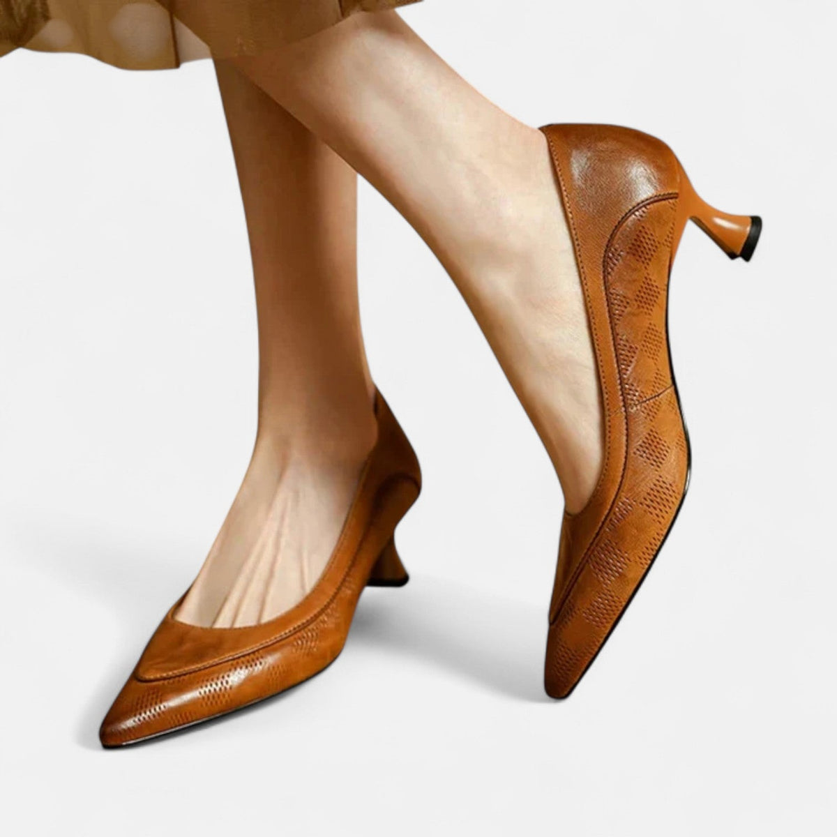 Pointed Toe Snake Embossed Trim Kitten Heel Pumps