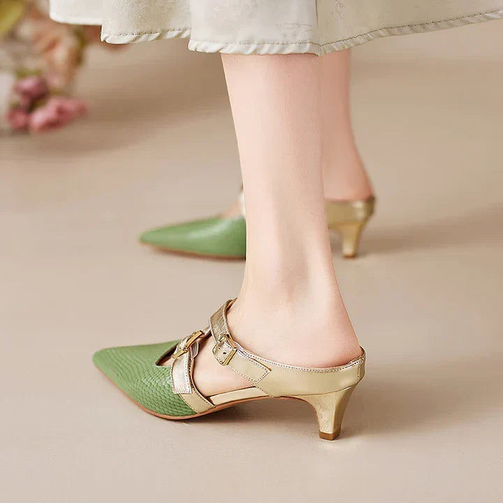 Pointed Toe Cross Ankle Strap Buckle Slingback Heels