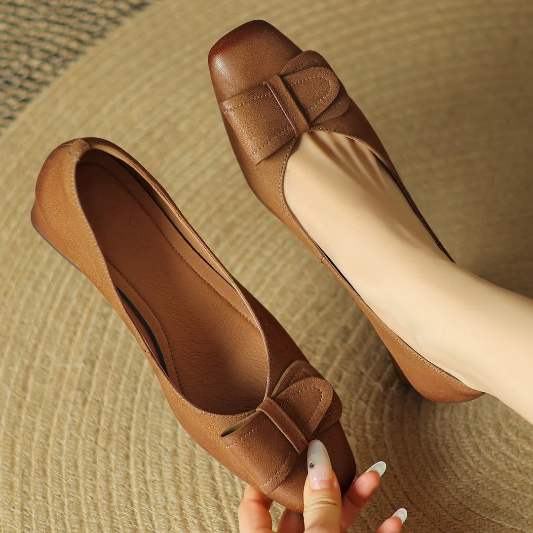 Square Toe Bow Slip On Ballet Flats