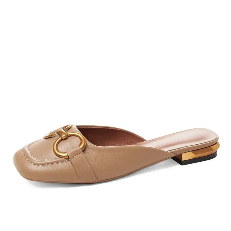 Metal Ring Square Toe Slip On Flats
