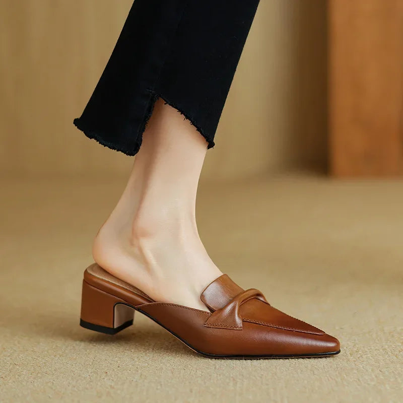 Square Toe Block Heel Mules