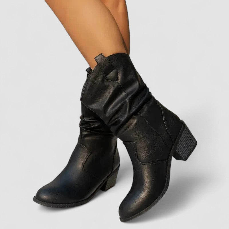 Slouch Block Heel Western Ankle Boots