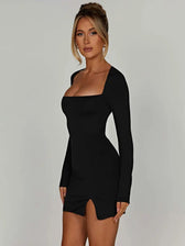 Lace Up Split Backless Long Sleeve Mini Dress 2