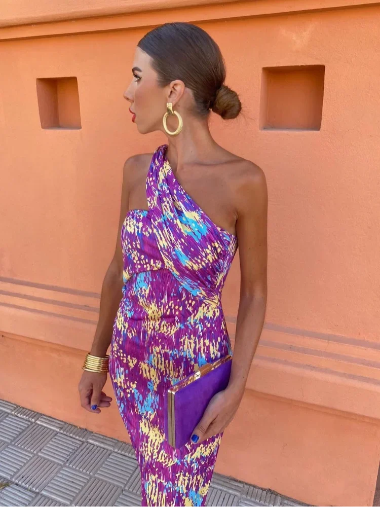 Elise | Colorful Asymmetric Neckline Dress