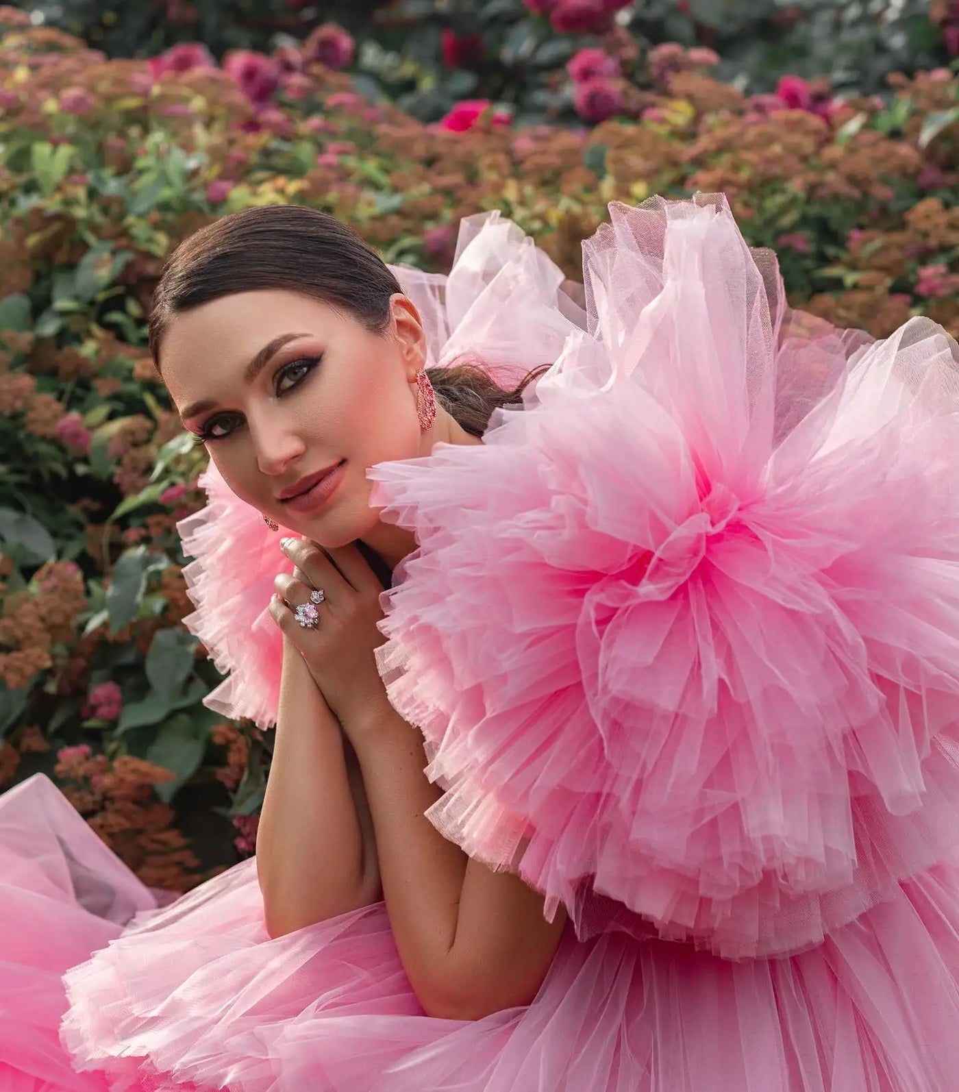Pink Tulle Ruffled A-Line Party Dress 5