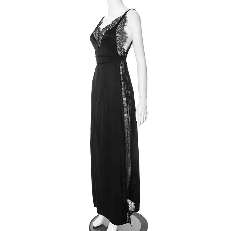 Lace Trim V-Neck Sleeveless High Split Slip Maxi Dress 13
