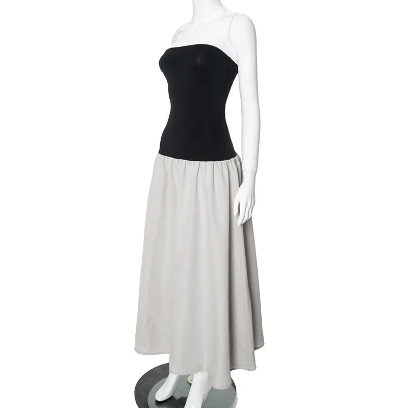 Strapless Colorblock Drop Waist Tube Maxi Dress 11
