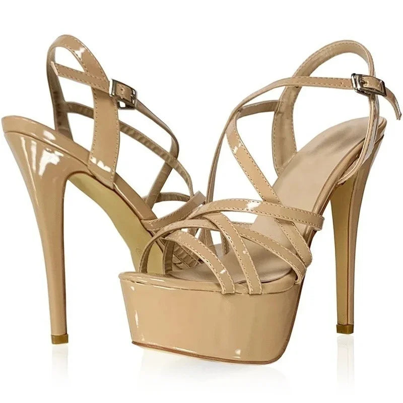 Strappy Peep Toe Platform Stiletto Sandals