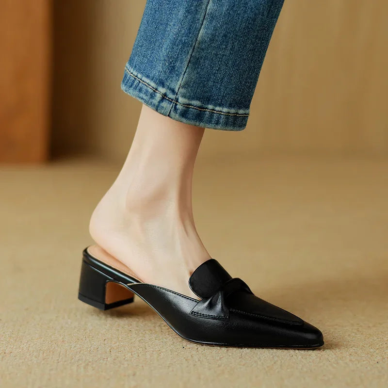 Square Toe Block Heel Loafer Mules