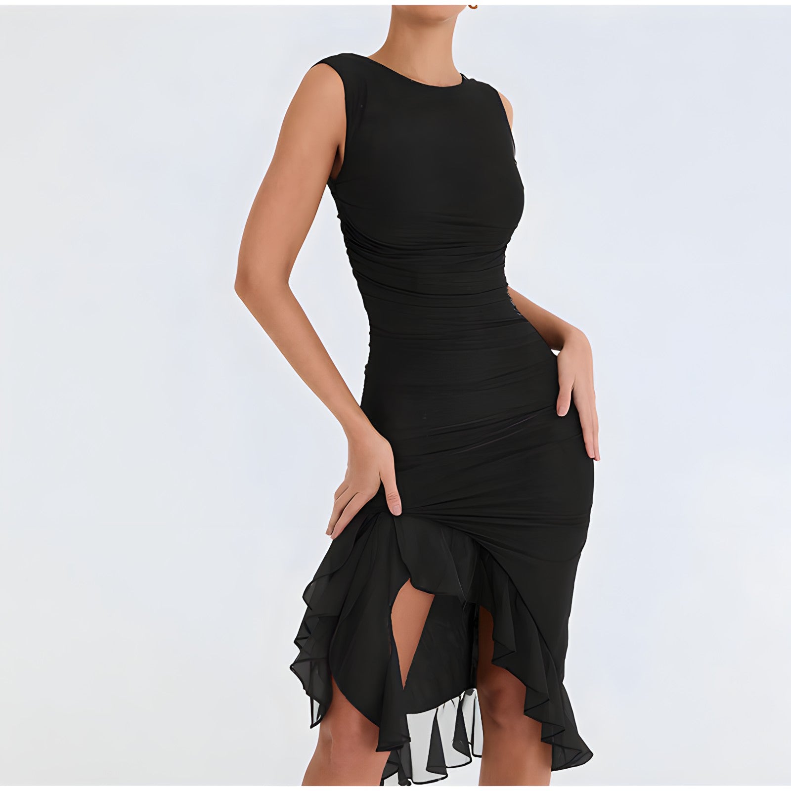 Elevated Irene Midi Dress with Ruffles Occasion Wear
