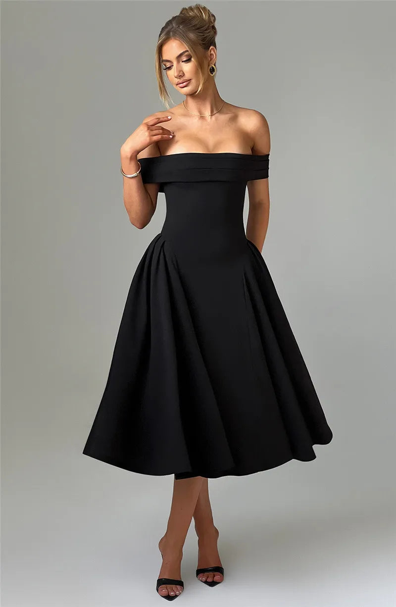 Off - Shoulder Flare Midi Dress