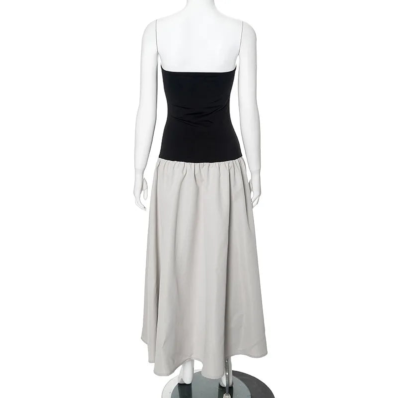 Strapless Colorblock Drop Waist Tube Maxi Dress 12