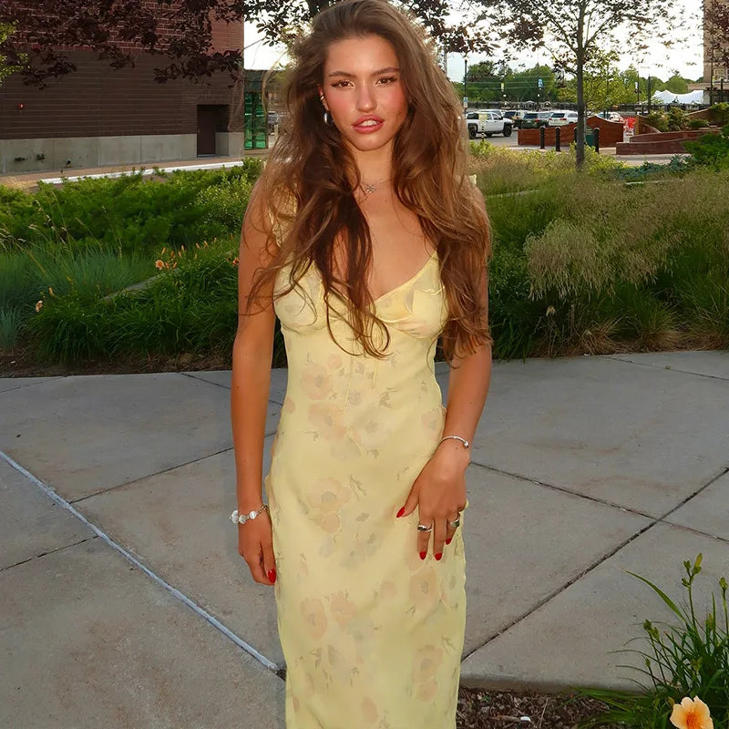 Cami Slim Bow Backless Spaghetti Floral Dress