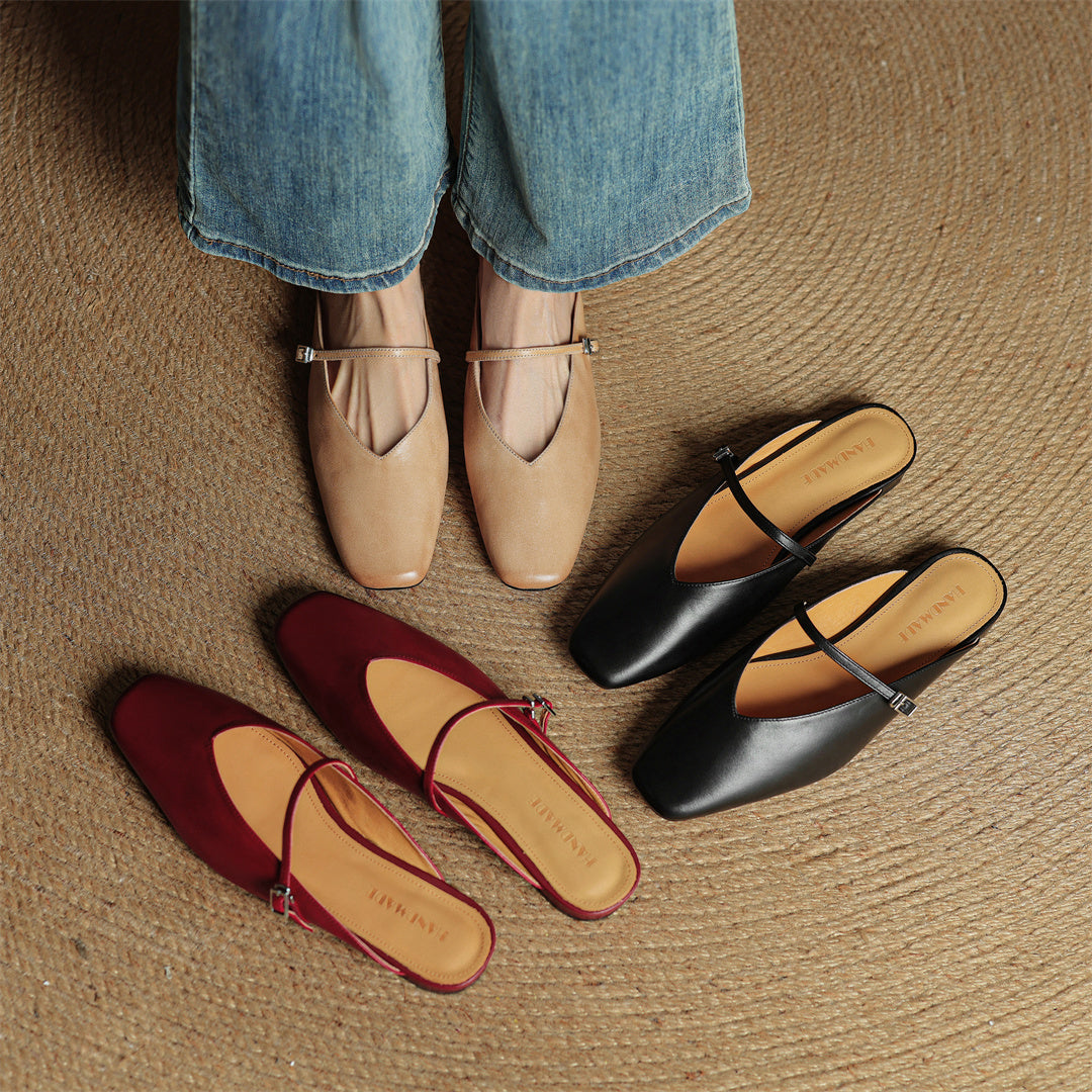 Square Toe Ankle Strap Mary Jane Mules