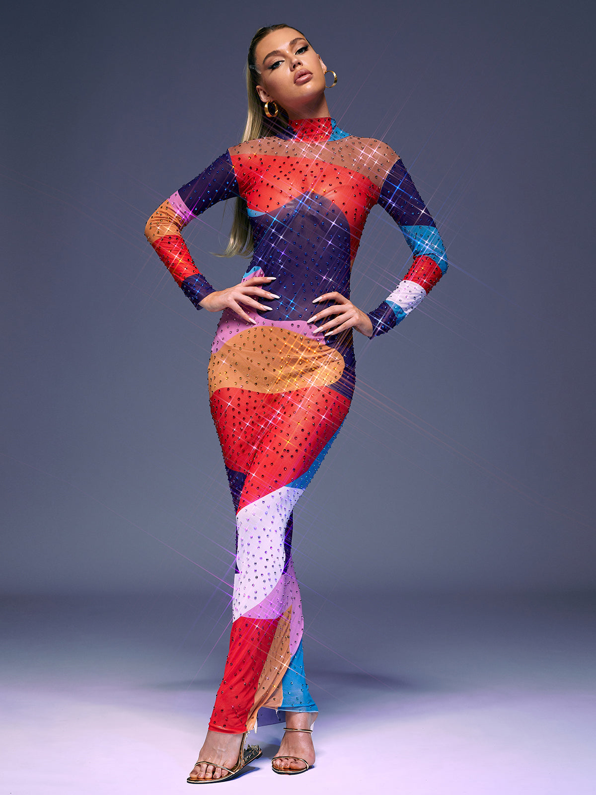 Saanvi Long Sleeve Multi Rhinestone Maxi Dress 2