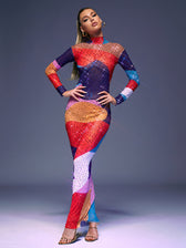 Saanvi Long Sleeve Multi Rhinestone Maxi Dress 2