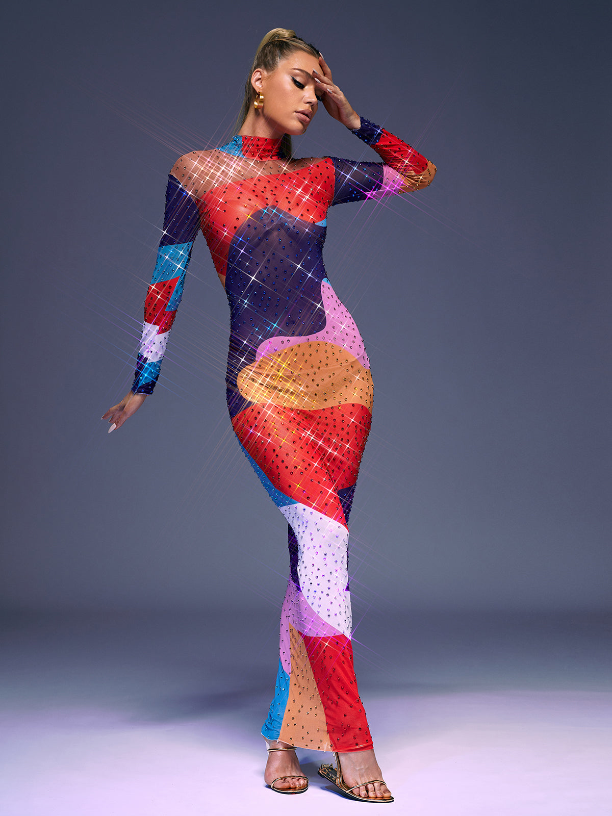 Saanvi Long Sleeve Multi Rhinestone Maxi Dress 4