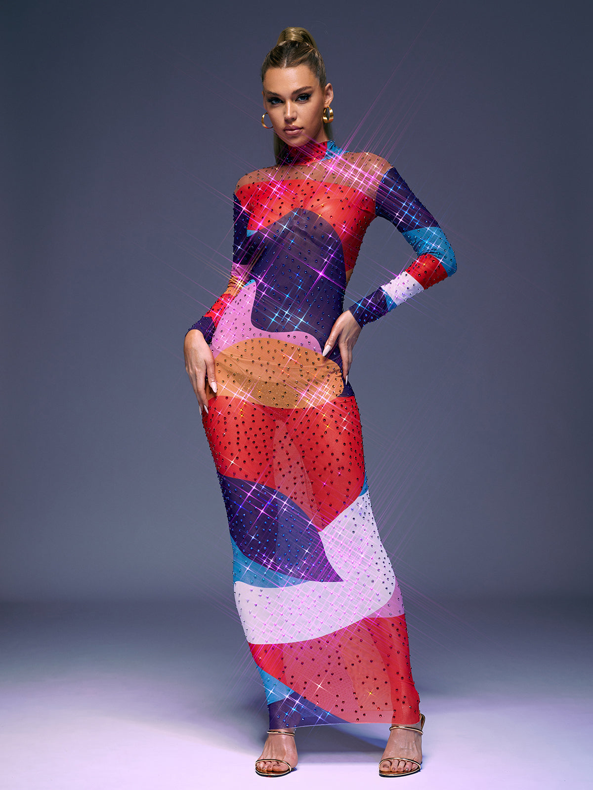 Saanvi Long Sleeve Multi Rhinestone Maxi Dress 3