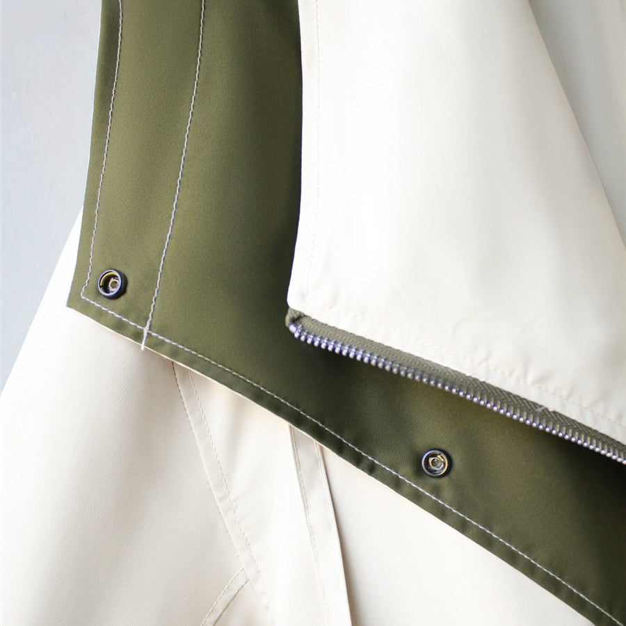 Contrast Collar Button Front Drawstring Windbreaker Jacket