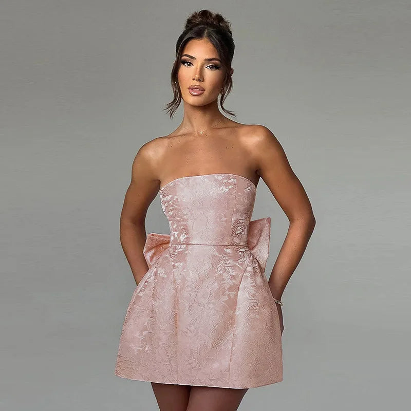 Bow Backless Jacquard A Line Mini Dress 8