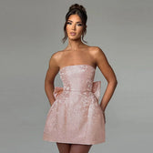 Bow Backless Jacquard A Line Mini Dress 8