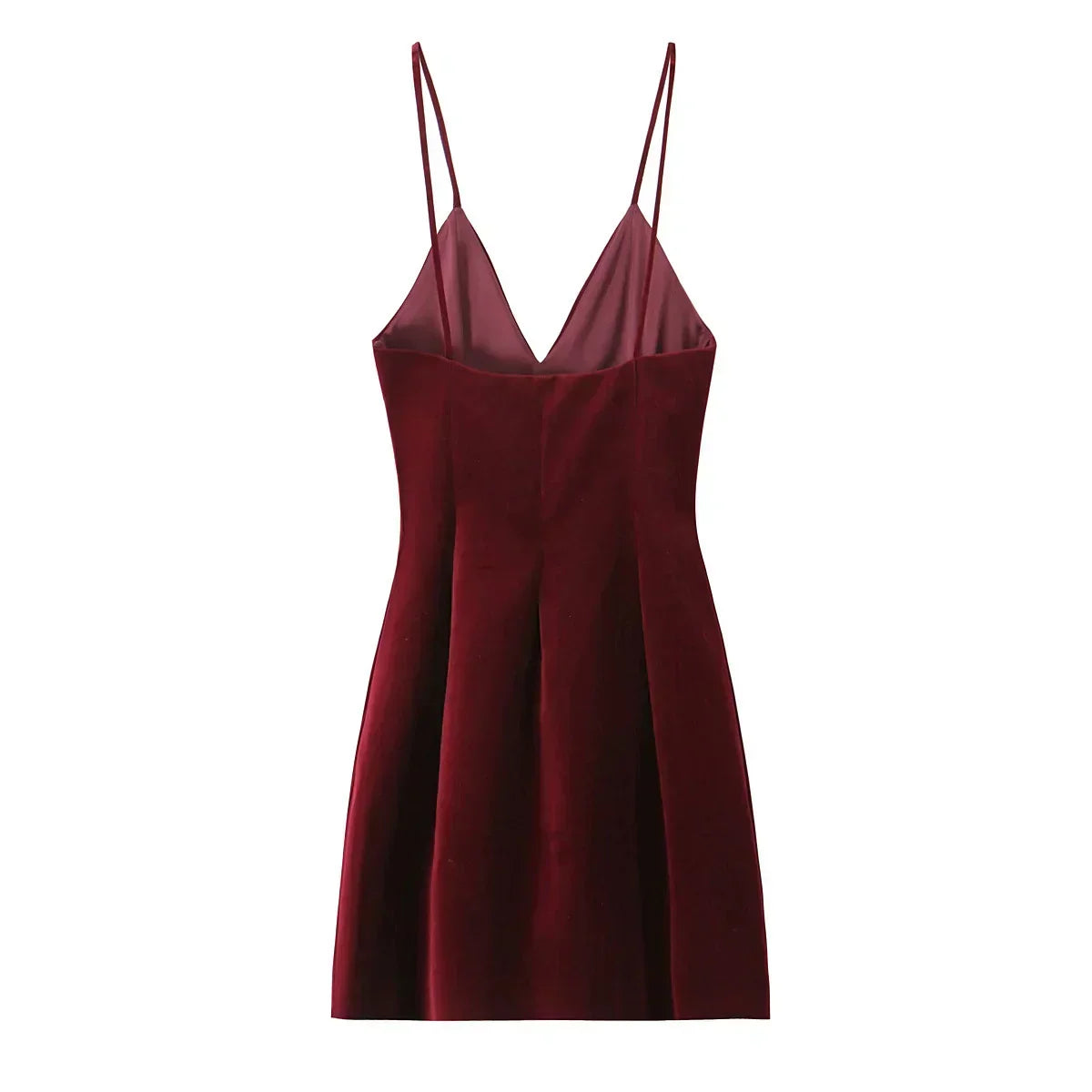 Velvet V-Neck Spaghetti Strap Fit and Flare Mini Dress 5