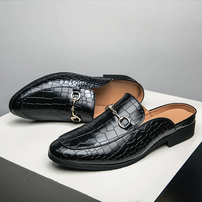 Croc Embossed Horsebit Buckle Backless Loafer Mules