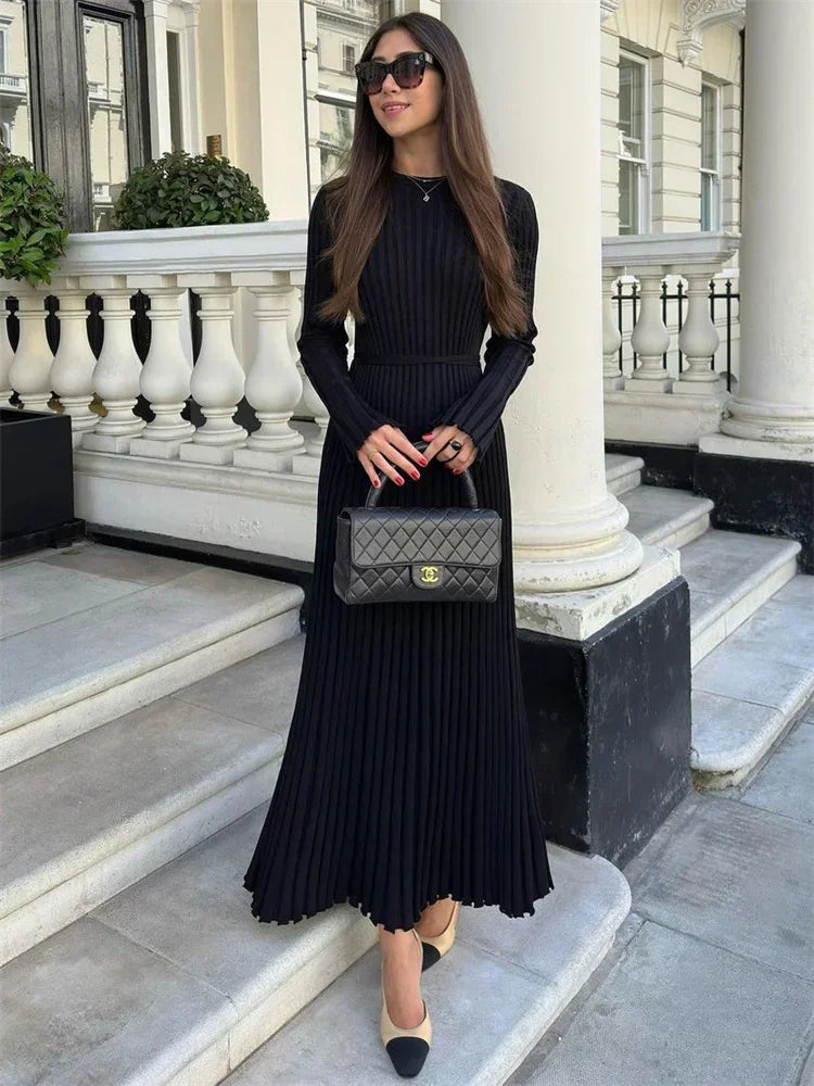 Diana Timeless Knitted Dress with Lacing Elevated Occasion Wear