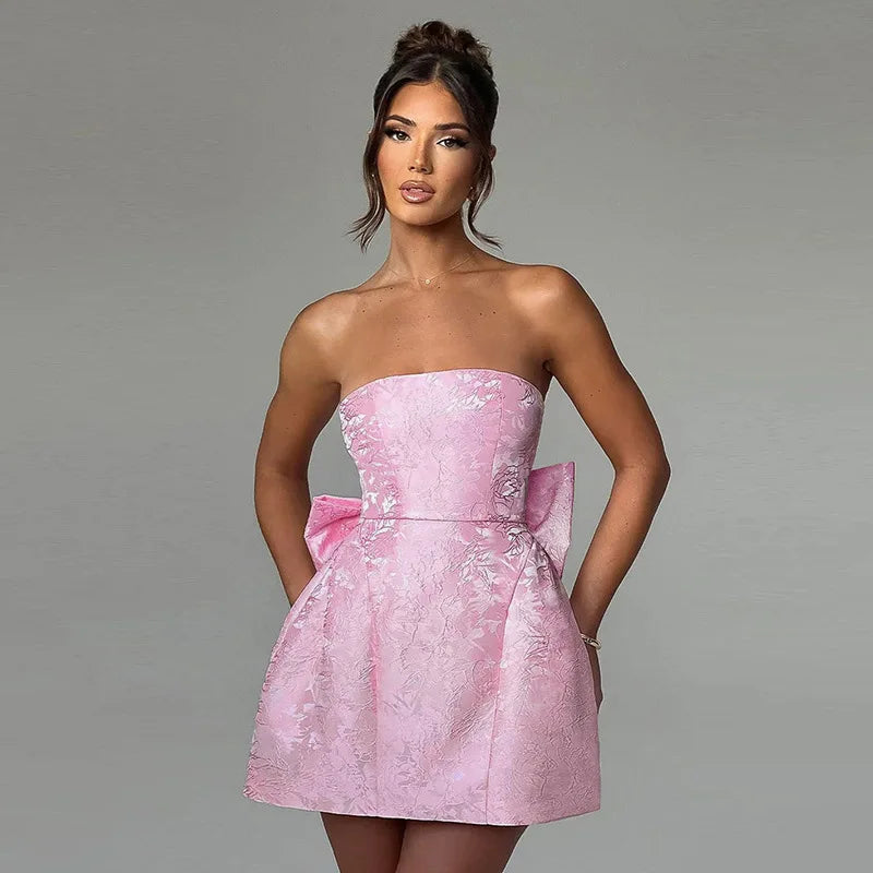 Bow Backless Jacquard A Line Mini Dress 9