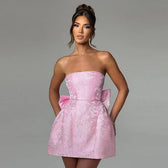 Bow Backless Jacquard A Line Mini Dress 9