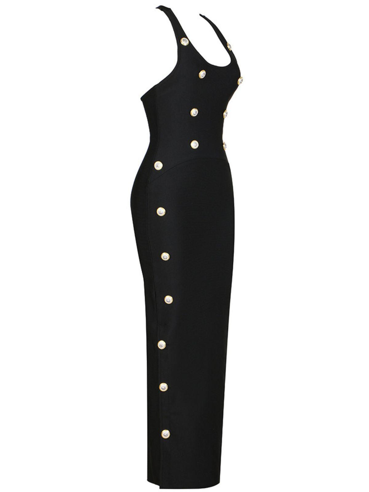 Halter Neck Button Embellished Bandage Maxi Dress
