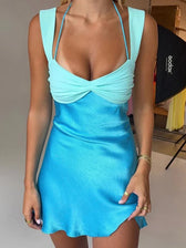 Patchwork Strapless Lace Up A-Line Mini Dress