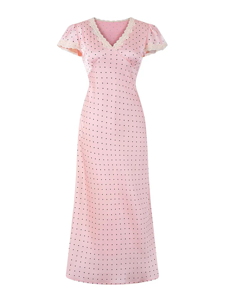 CHARIS POLKA DOT MIDI DRESS PINK Pink